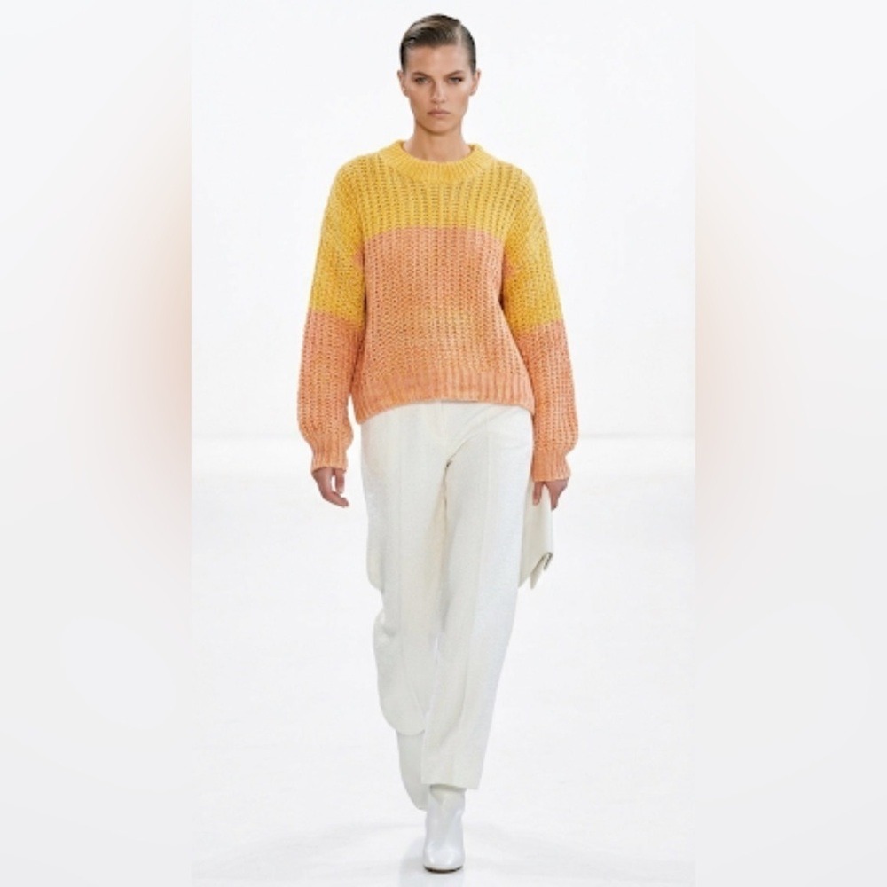 Wild Fable Yellow Peach Colorblock Open Knit Sweater Crew Neck Pullover Large